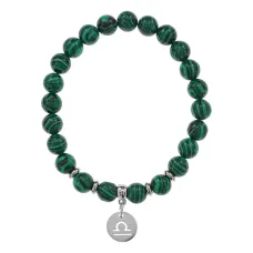 Браслет Знаки Зодиака - Весы с синтами Малахит 8мм BSZE04-07