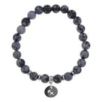 Браслет Знаки Зодиака - Стрелец с натамнем Снежный обсидиан 8мм BSZE04-09