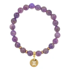 Браслет Знаки Зодиака - Близнецы с натуральным Аметистом 8мм