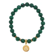 Браслет Знаки Зодиака - Весы с синтезированным Малахитом 8мм