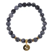 Браслет Знаки Зодиака - Стрелец с натамнем Снежный обсидиан 8мм BSZE05-09