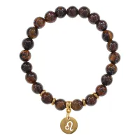 Браслет Знаки Зодиака - Лев с натуральным Тигровым глазом 8мм BSZE05-17