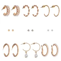 Набор из девяти пар серег, цвет золотой SEN011-03