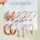 Набор из девяти пар серег, цвет золотой SEN011-03