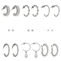 Набор из девяти пар серег, цвет серебряный SEN011-04