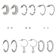 Набор из девяти пар серег, цвет серебряный SEN011-04