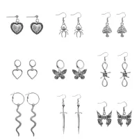 Набор из девяти пар серег, цвет серебряный SEN011-06