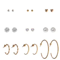 Набор из девяти пар серег, цвет золотой SEN012-04