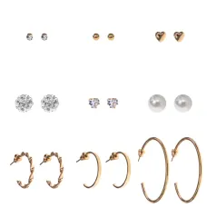 Набор из девяти пар серег, цвет золотой SEN012-04