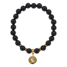 Браслет Знаки Зодиака - Козерог с натуральным Черный агат 8мм BSZE05-22