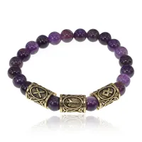 Браслет с рунами под золото Примирение Успокоение Согласие, с нат. камнем Аметист 8мм BSRZ028