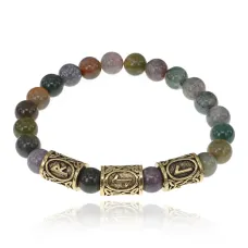 Браслет с рунами под золото Руны Дороги (защита в пути) с нат. камнем Яшма 8мм BSRZ029