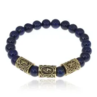 Браслет с рунами под золото Нейтрализация негатива, с нат. камнем Лазурит 8мм BSRZ030