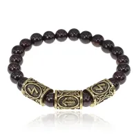 Браслет с рунами под золото Победа над злом, с нат. камнем Гранат 8мм BSRZ031