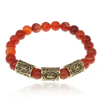 Браслет с рунами под золото Защита от колдовства, с нат. камнем Сердолик 8мм BSRZ032