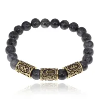 Браслет с рунами под золото Победа, Достижение цели, с нат. камнем Лабрадор 8мм BSRZ037