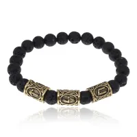 Браслет с рунами под золото Сила Энергия Достижение Цели, с нат. камнем Лава 8мм BSRZ039