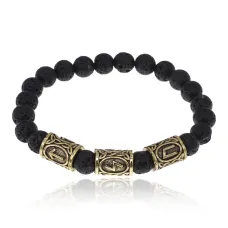 Браслет с рунами под золото Сила Энергия Достижение Цели, с нат. камнем Лава 8мм BSRZ039