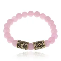 Браслет с рунами под золото Благополучие здоровье долголетие, с синт. камнем Шунгит 8мм BSRZ041