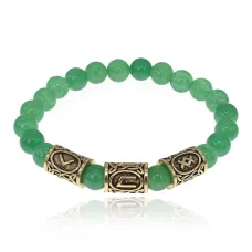 Браслет с рунами под золото Скорейшее избавление от болезней, с нат. камнем Нефрит 8мм BSRZ042