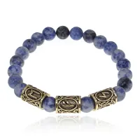 Браслет с рунами под золото Прорыв в бизнесе, с нат. камнем Содалит 8мм BSRZ043