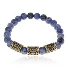 Браслет с рунами под золото Прорыв в бизнесе, с нат. камнем Содалит 8мм BSRZ043