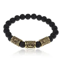 Браслет с рунами под золото Защита бизнеса, с нат. камнем Лава 8мм BSRZ046