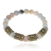 Браслет с рунами под золото Уверенность в себе, с нат. камнем Амазонит 8мм BSRZ047
