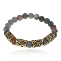 Браслет с рунами под золото Мужская сила, с нат. камнем Яшма 8мм BSRZ048