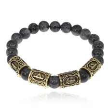 Браслет с рунами под золото Избавление от зависимости, с нат. камнем Лабрадор 8мм BSRZ050