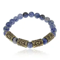 Браслет с рунами под золото Карьера и бизнес, с нат. камнем Содалит 8мм BSRZ051