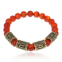 Браслет с рунами под золото Победа над конкурентами, с нат. камнем Сердолик 8мм BSRZ053