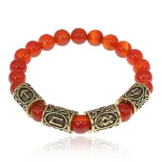 Браслет с рунами под золото Победа над конкурентами, с нат. камнем Сердолик 8мм BSRZ053