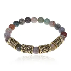 Браслет с рунами под золото Успех во всех делах, с нат. камнем Яшма 8мм BSRZ058