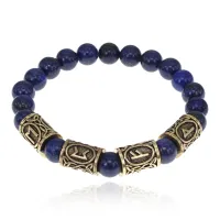 Браслет с рунами под золото Выигрыш в лотерею, с нат. камнем Лазурит 8мм BSRZ060