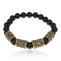 Браслет с рунами под золото Победа в тендере аукционе конкурсе, с нат. камнем Черный агат 8мм BSRZ061