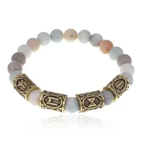Браслет с рунами под золото Формула здоровья, с нат. камнем Амазонит 8мм BSRZ063