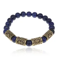 Браслет с рунами под золото Формула обретения мудрости, с нат. камнем Лазурит 8мм BSRZ064