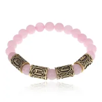 Браслет с рунами под золото Любовь и семья, с нат. камнем Розовый кварц 8мм BSRZ065