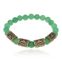Браслет с рунами под золото Приворотное заклинание, с нат. камнем Нефрит 8мм BSRZ067