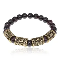 Браслет с рунами под золото Поиск настоящей любви, с нат. камнем Гранат 8мм BSRZ070