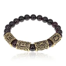 Браслет с рунами под золото Поиск настоящей любви, с нат. камнем Гранат 8мм BSRZ070