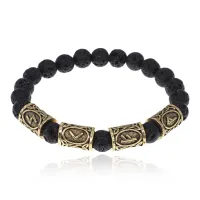 Браслет с рунами под золото Исполнение желаний, с нат. камнем Лава 8мм BSRZ071