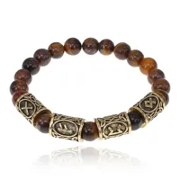 Браслет с рунами под золото Формула получения прибыли, с нат. камнем Тигровый глаз 8мм BSRZ072