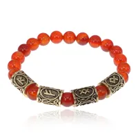 Браслет с рунами под золото Успешное вложение денег, с нат. камнем Сердолик 8мм BSRZ073