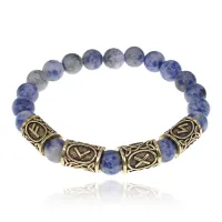 Браслет с рунами под золото Привлечение клиентов, с нат. камнем Содалит 8мм BSRZ074