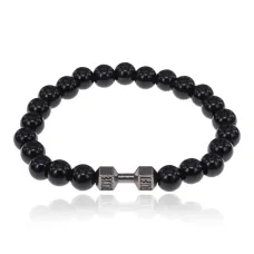 Браслет Гантель, черный агат, 8мм BJBS-409