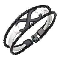 Кожаный браслет Бесконечность, 20см, цвет черно-белый BS368-02