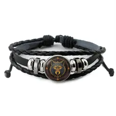 Кожаный браслет Сверкающий волк BSK-1007