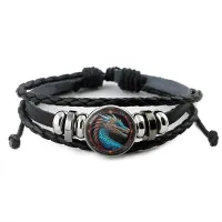 Кожаный браслет Дракон голубого цвета BSK-1023